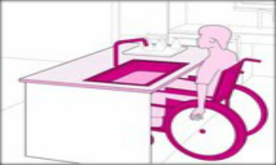 Immagine: disegno tecnico piano cucina accessibile a persona in carrozzina