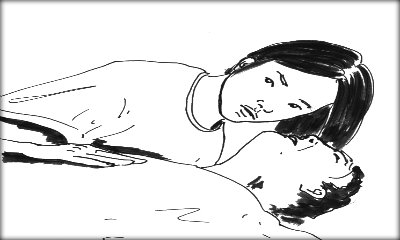 Immagine: illustrazione una donna ascolta respirazione di un uomo supino