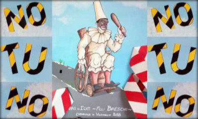 l disegno di “No tu no”, il carro allegorico con il Pulcinella in carrozzina, che sfilerà durante il prossimo Carnevale di Viareggio